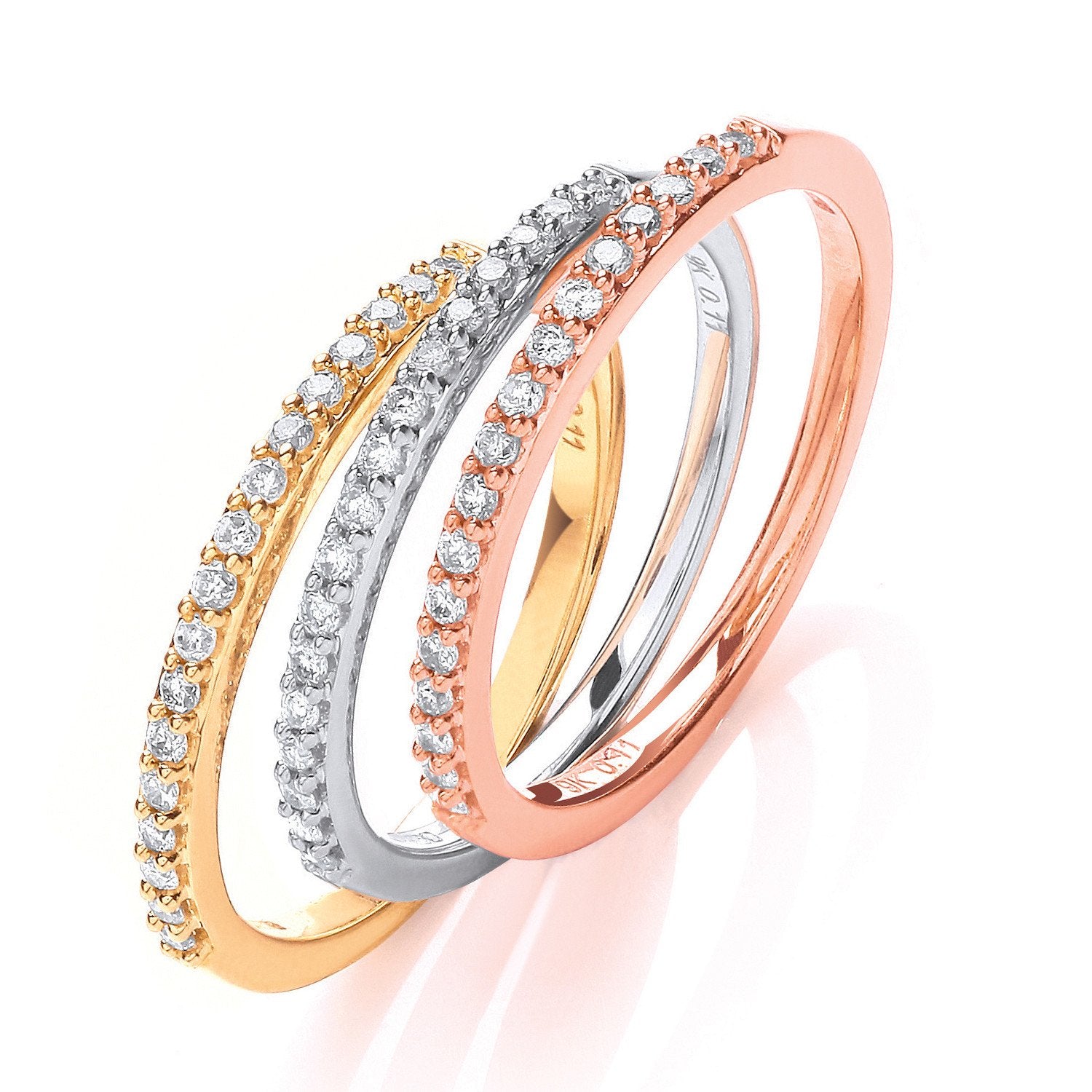 9ct W,Yellow & Rose Gold 0.33ct Diamond Half Eternity Ring Set - Fine Ring - Certified Authen – Luxury Jewellery by Im